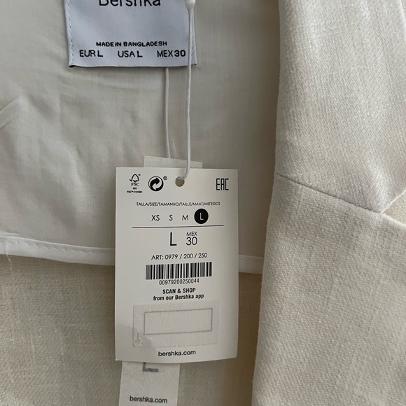Bershka Linen Blend Off-White Blazer Size Large - Picture 3 of 9